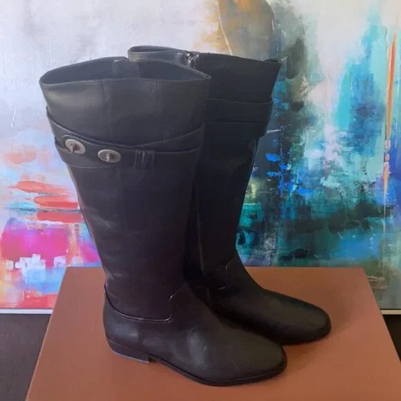 Coach New York Linette Tall Black Leather Riding Boots Calf 7 - Picture 3 of 6